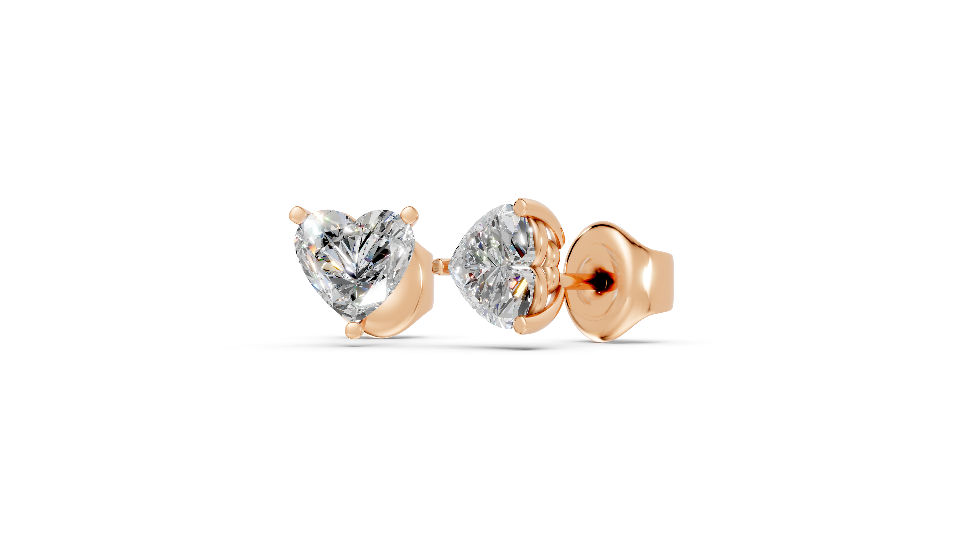 heart studs front and angled in rose gold