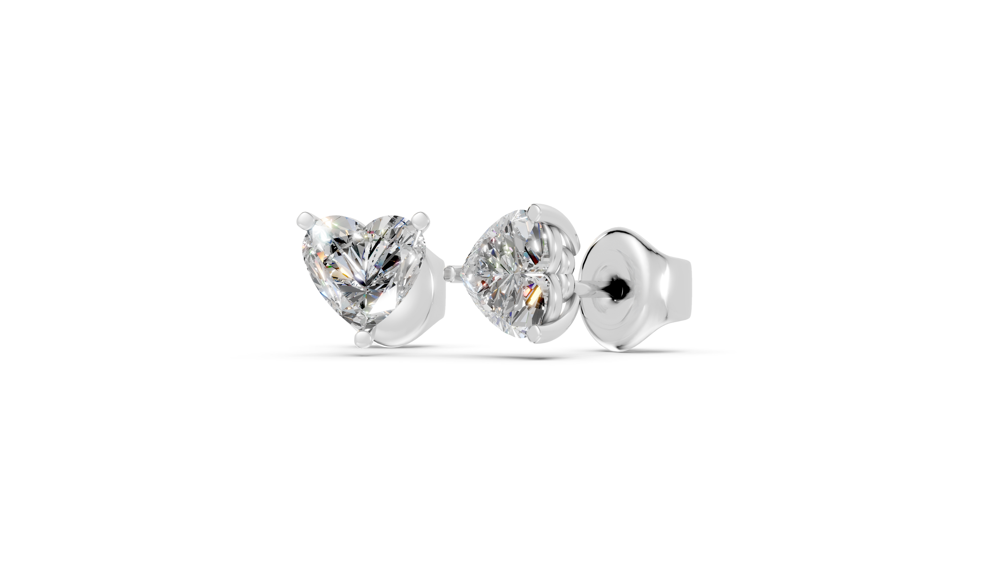 heart studs front and angled in white gold