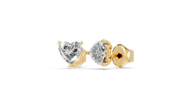 heart studs front and angled in yellow gold
