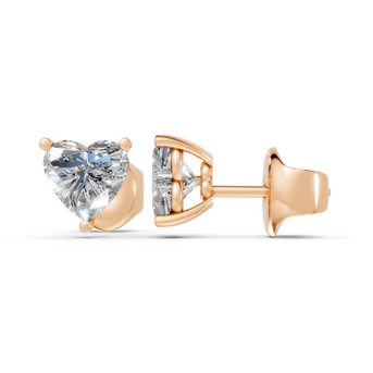 heart studs front and angled in rose gold