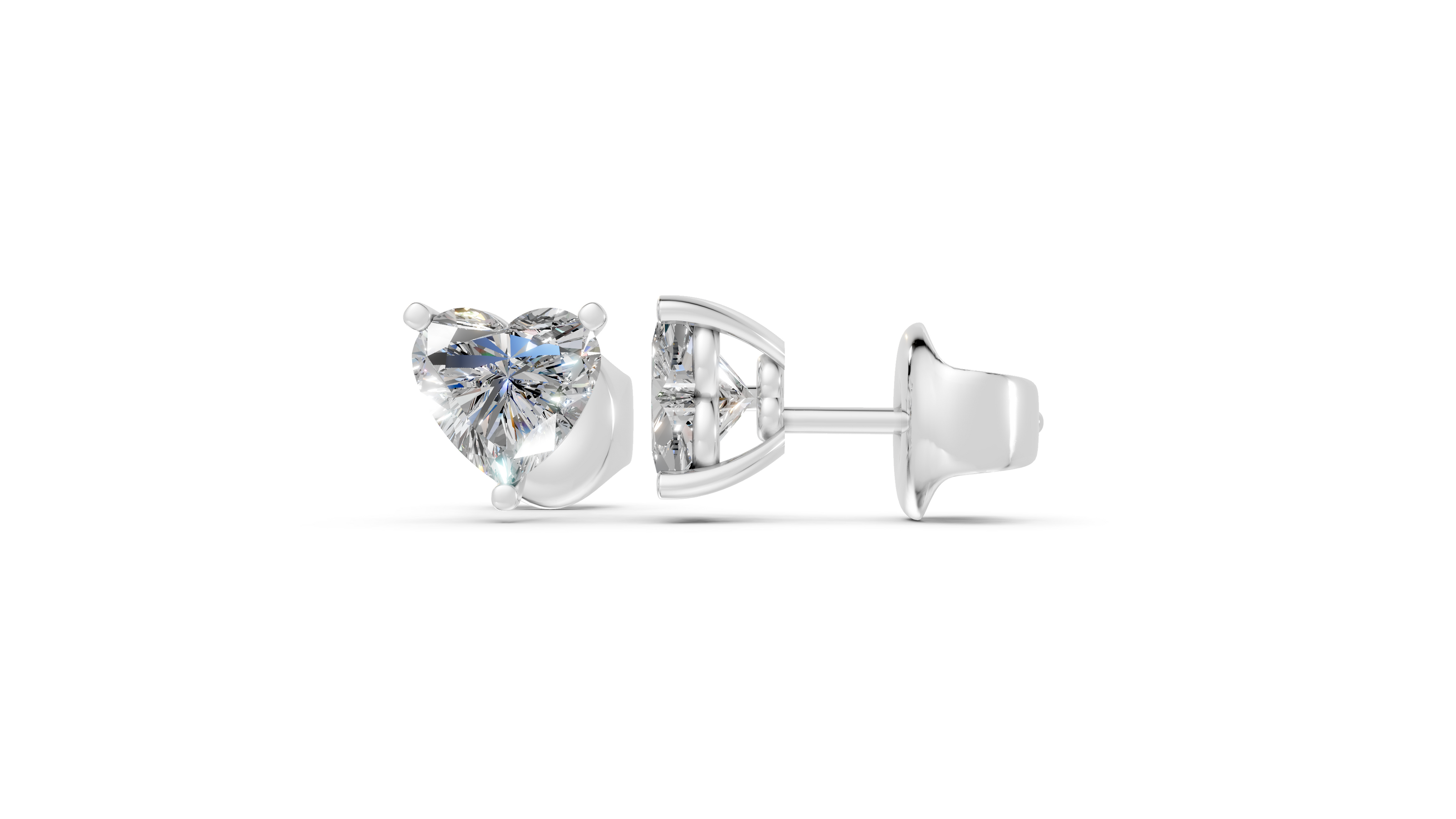 heart studs front and angled in white gold