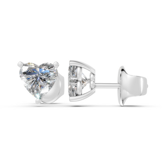heart studs front and angled in white gold
