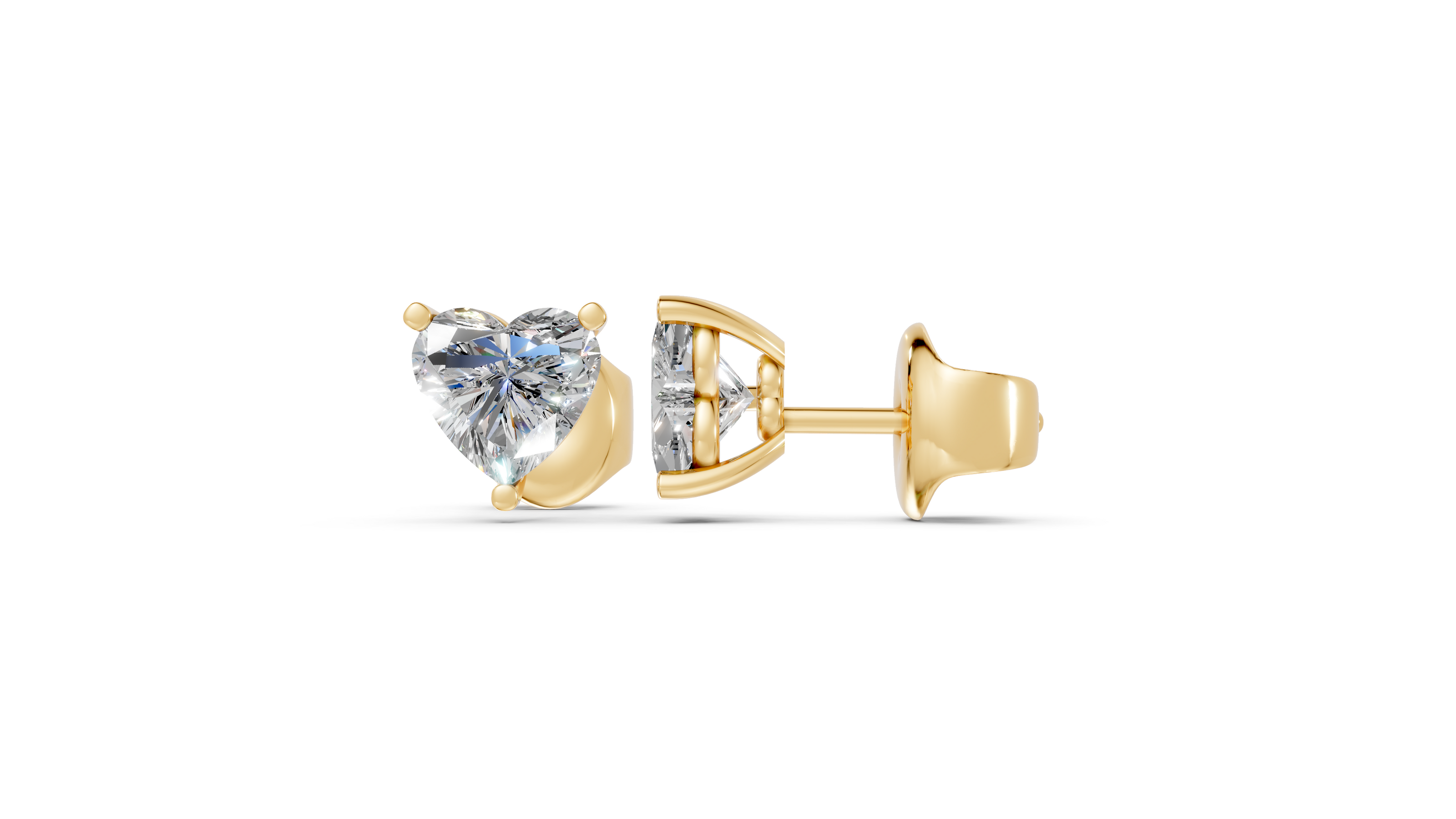 heart studs front and side in yellow gold