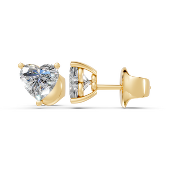 heart studs front and side in yellow gold
