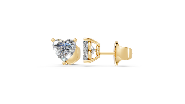 heart studs front and side in yellow gold