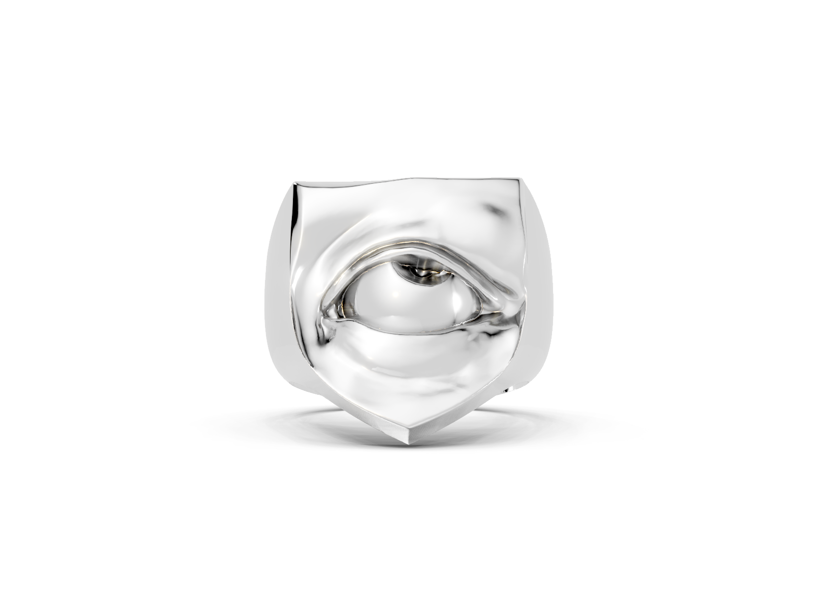 Silver ring with a unique design on a white background