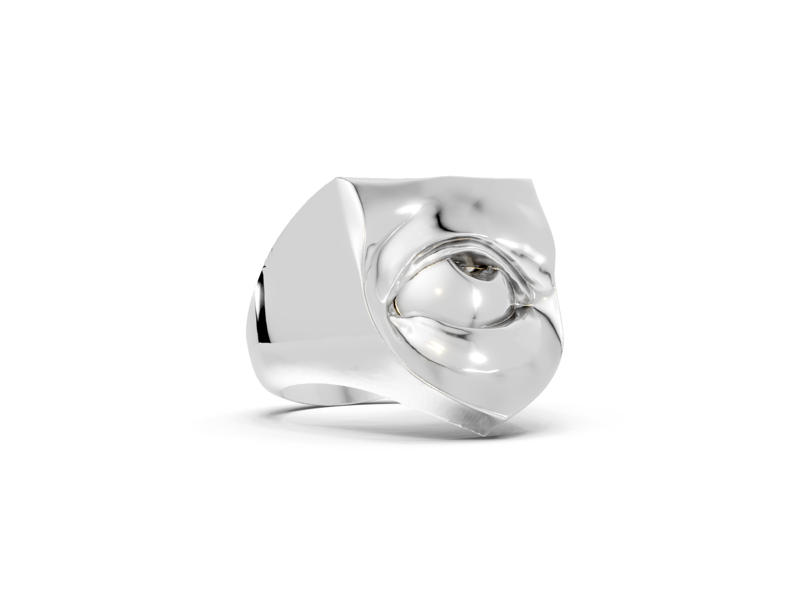 Silver ring with a heart design on a white background