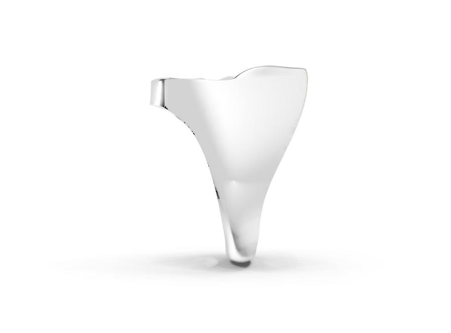 Silver funnel-shaped object on a white background