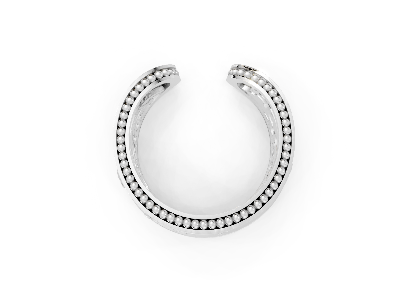 Silver hoop earring with embedded stones on a white background