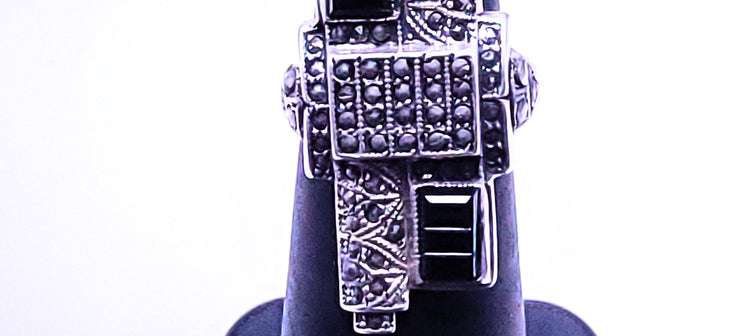 marcasite and onyx long ring