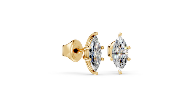marquise studs front and angled in yellow gold