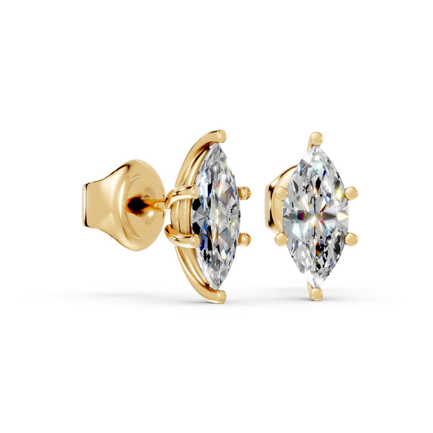 marquise studs front and angled in yellow gold
