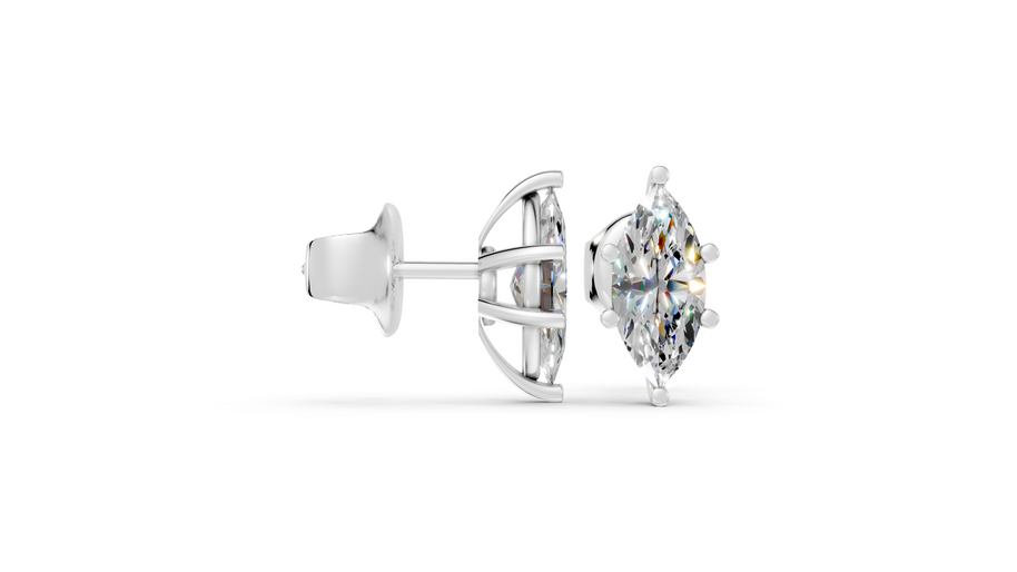 marquise studs front and side in white gold