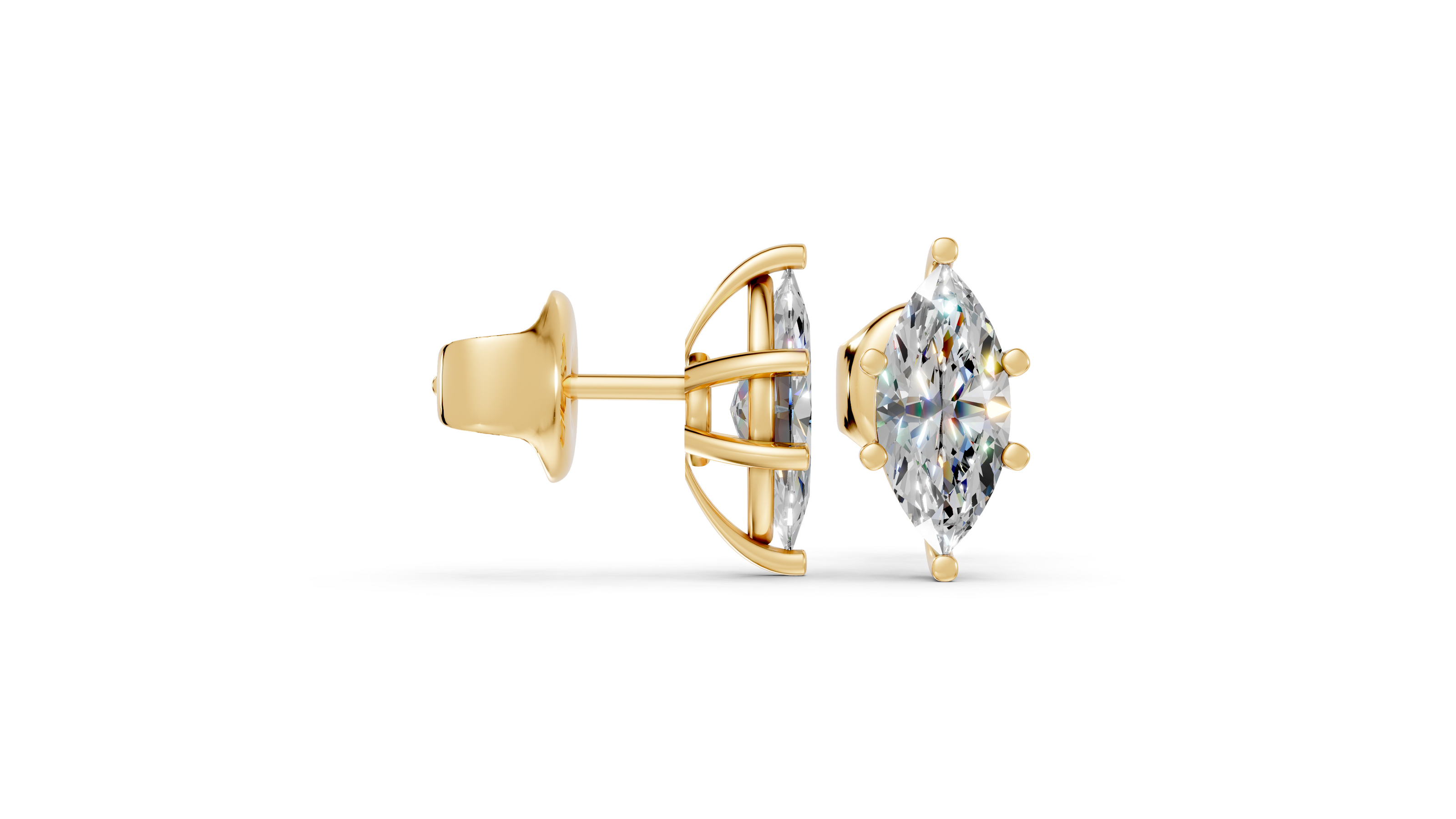 marquise studs front and side in yellow gold