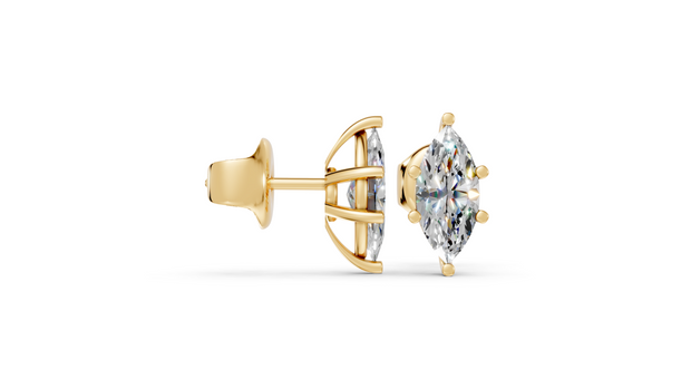 marquise studs front and side in yellow gold