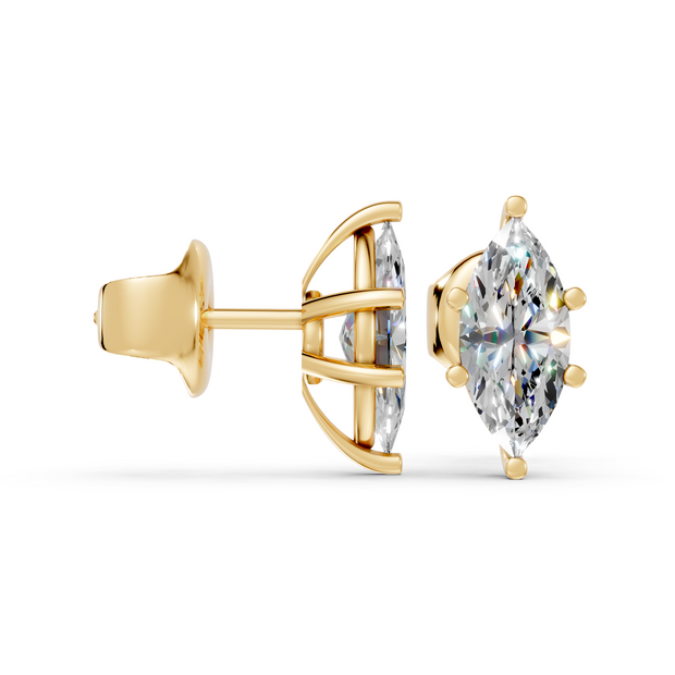 marquise studs front and side in yellow gold