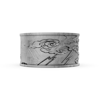 Silver cuff bracelet with engraved design on a white background