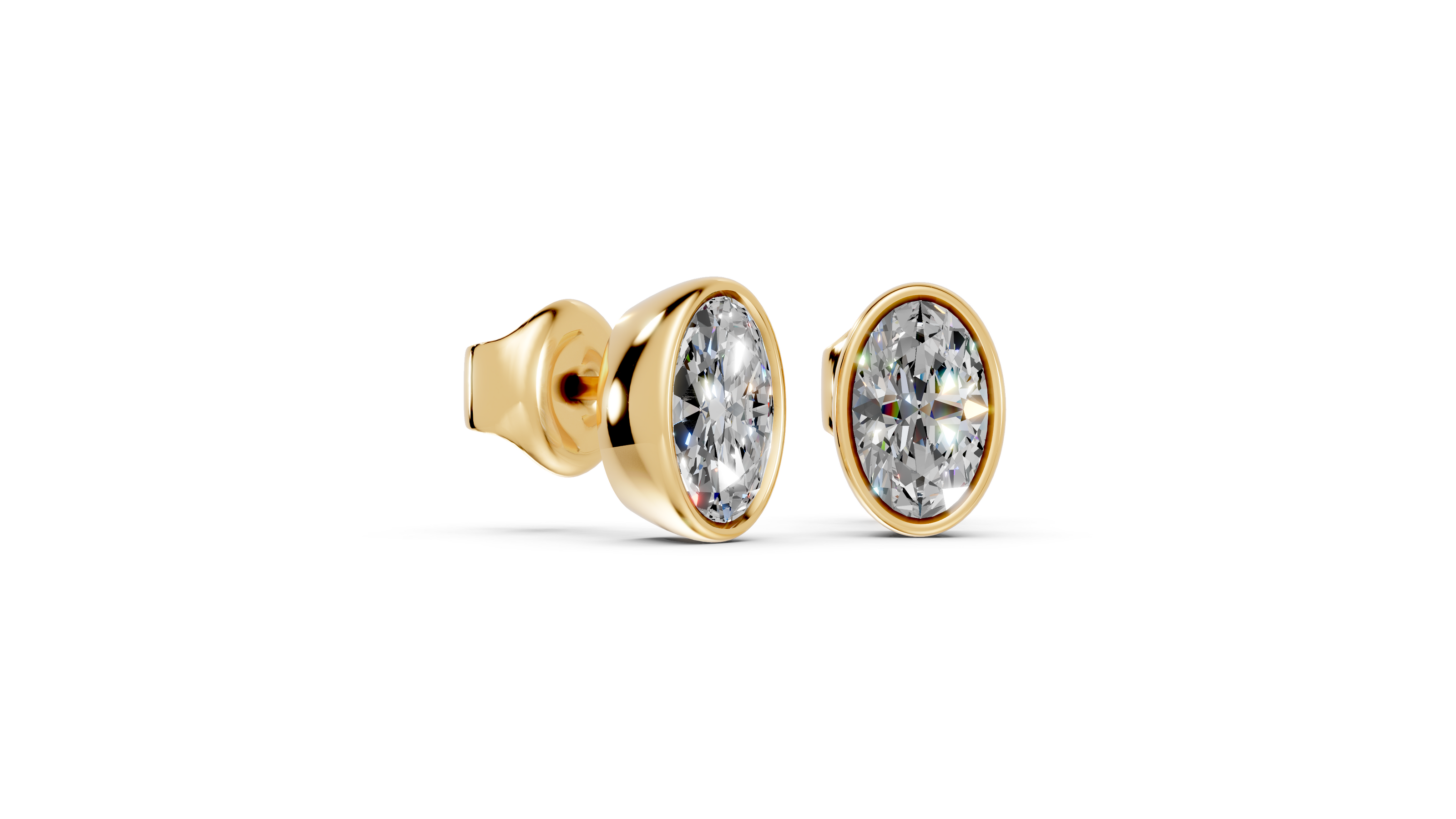 oval bezel stud gold side angled