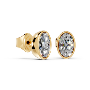 oval bezel stud gold side angled