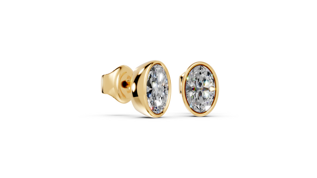 oval bezel stud gold side angled