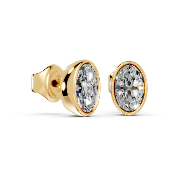oval bezel stud gold side angled