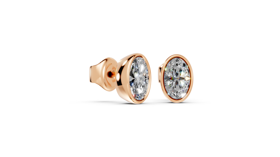 oval bezel stud rose gold side angled