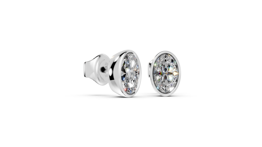 oval bezel stud white gold side
