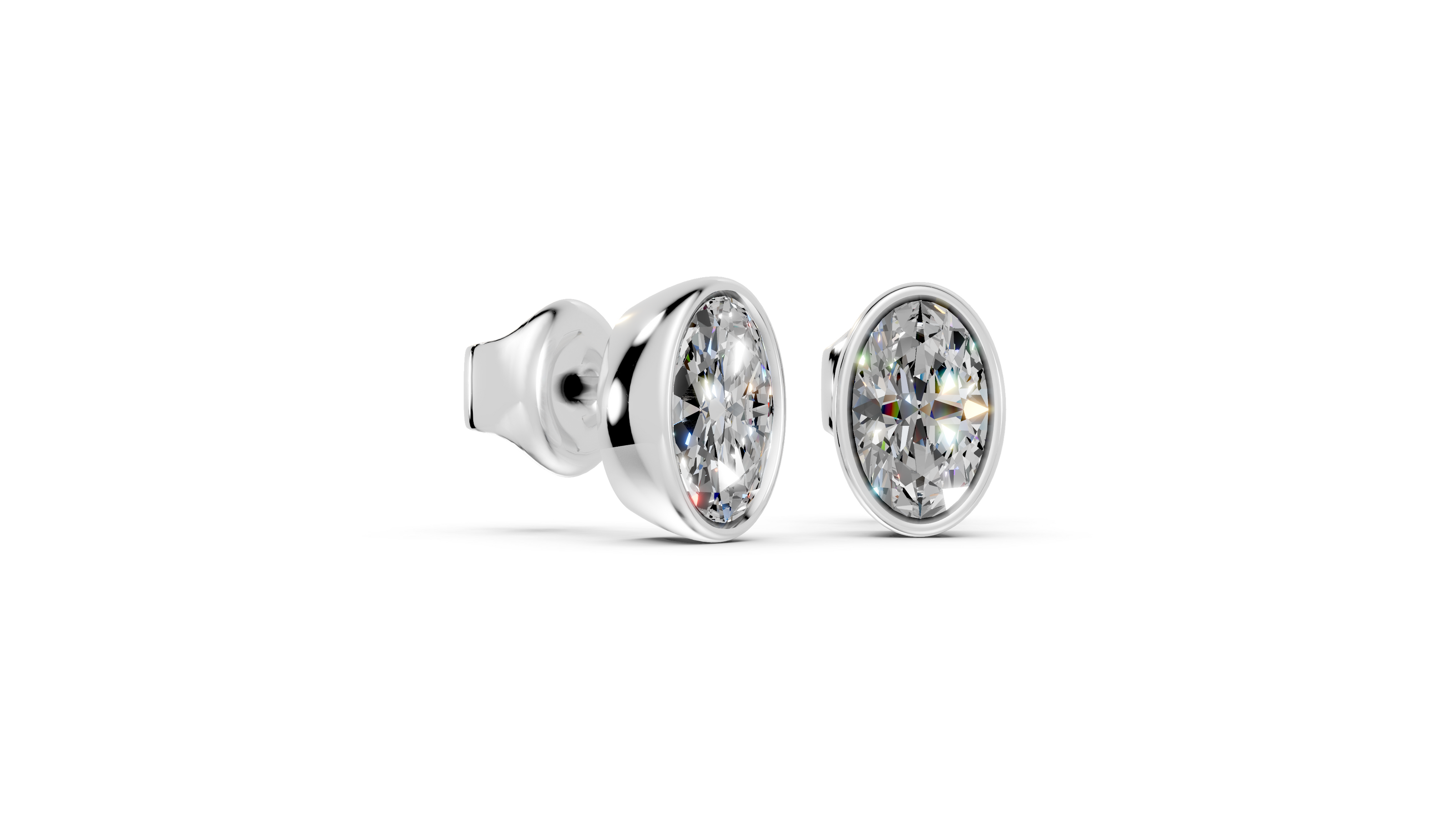 oval bezel stud white gold side