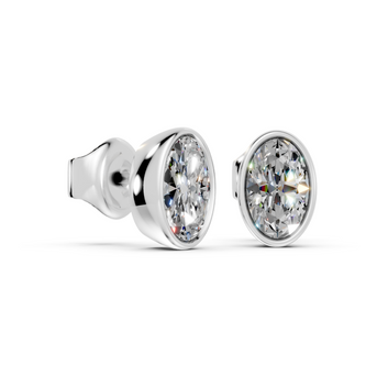 oval bezel stud white gold side