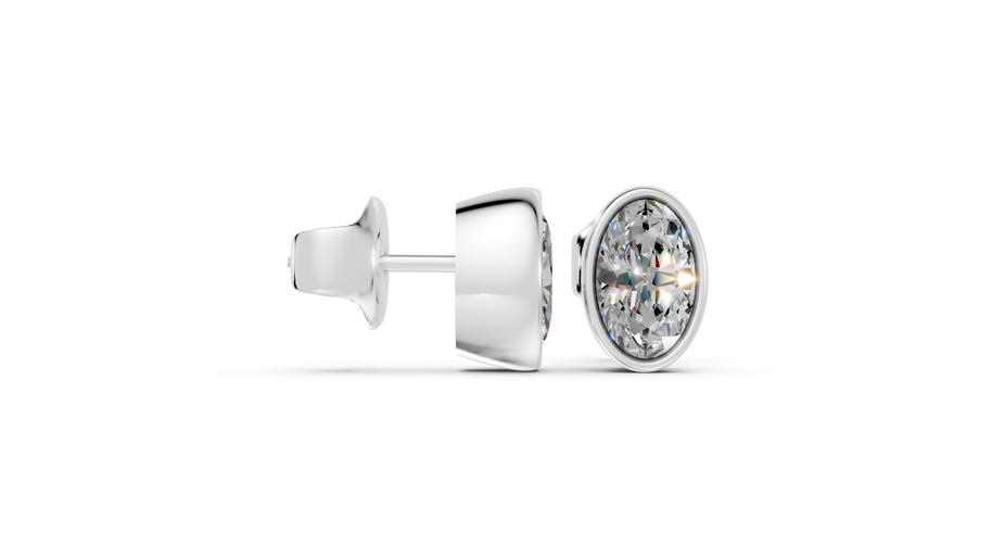 oval bezel stud white gold side angled