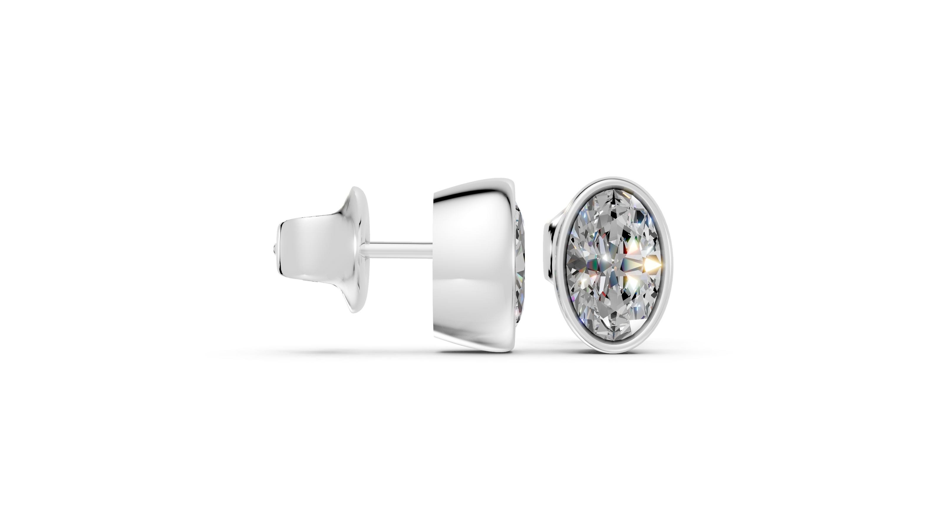 oval bezel stud white gold side angled