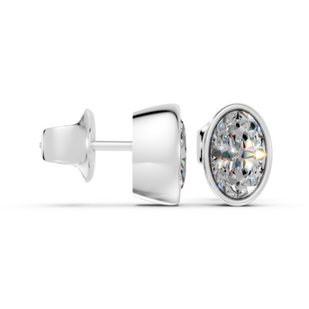 oval bezel stud white gold side angled