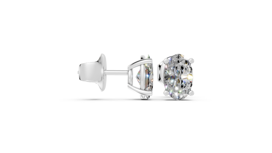 oval studs front and angled in white gold