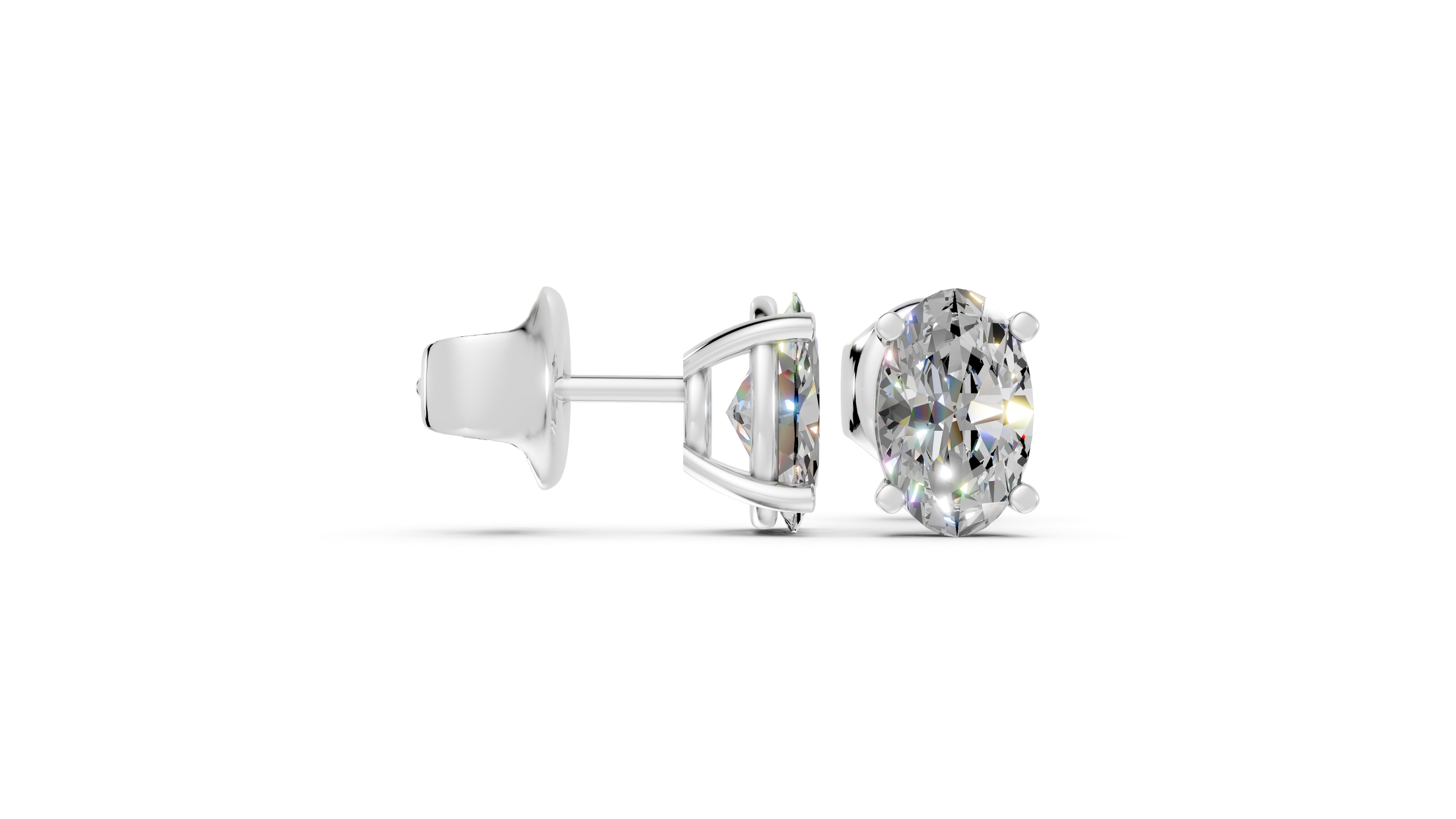 oval studs front and angled in white gold