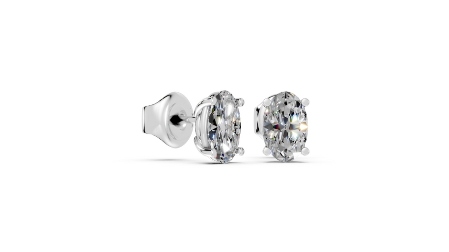 oval studs front and side in white gold
