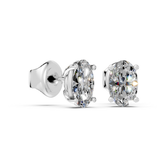 oval studs front and side in white gold