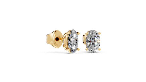 oval studs front and side in yellow gold