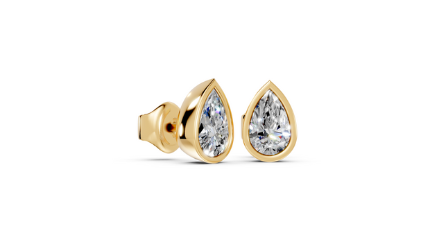 pear bezel stud gold side angled