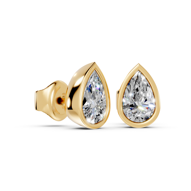 pear bezel stud gold side angled