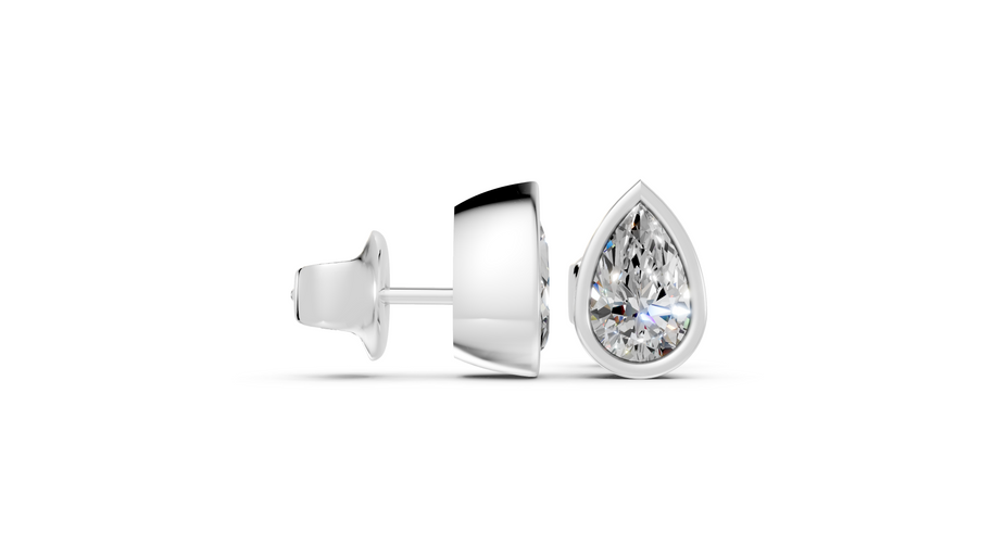 pear bezel stud white gold side angled