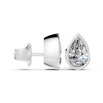 pear bezel stud white gold side angled