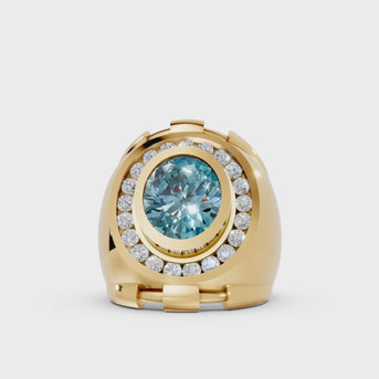 domed bar ring in gold with aquamarine