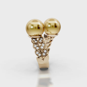 pearl ring with 2 large gold south sea pearls 