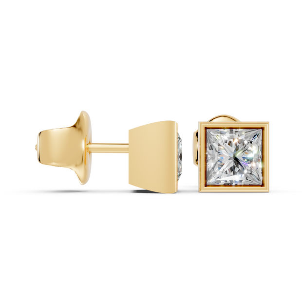 princess bezel studs gold side