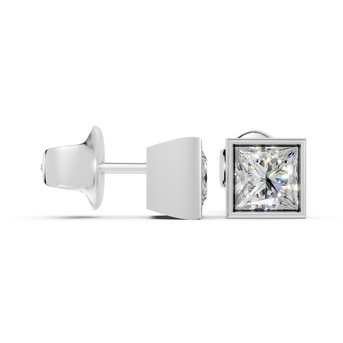 princess bezel studs white gold side angled