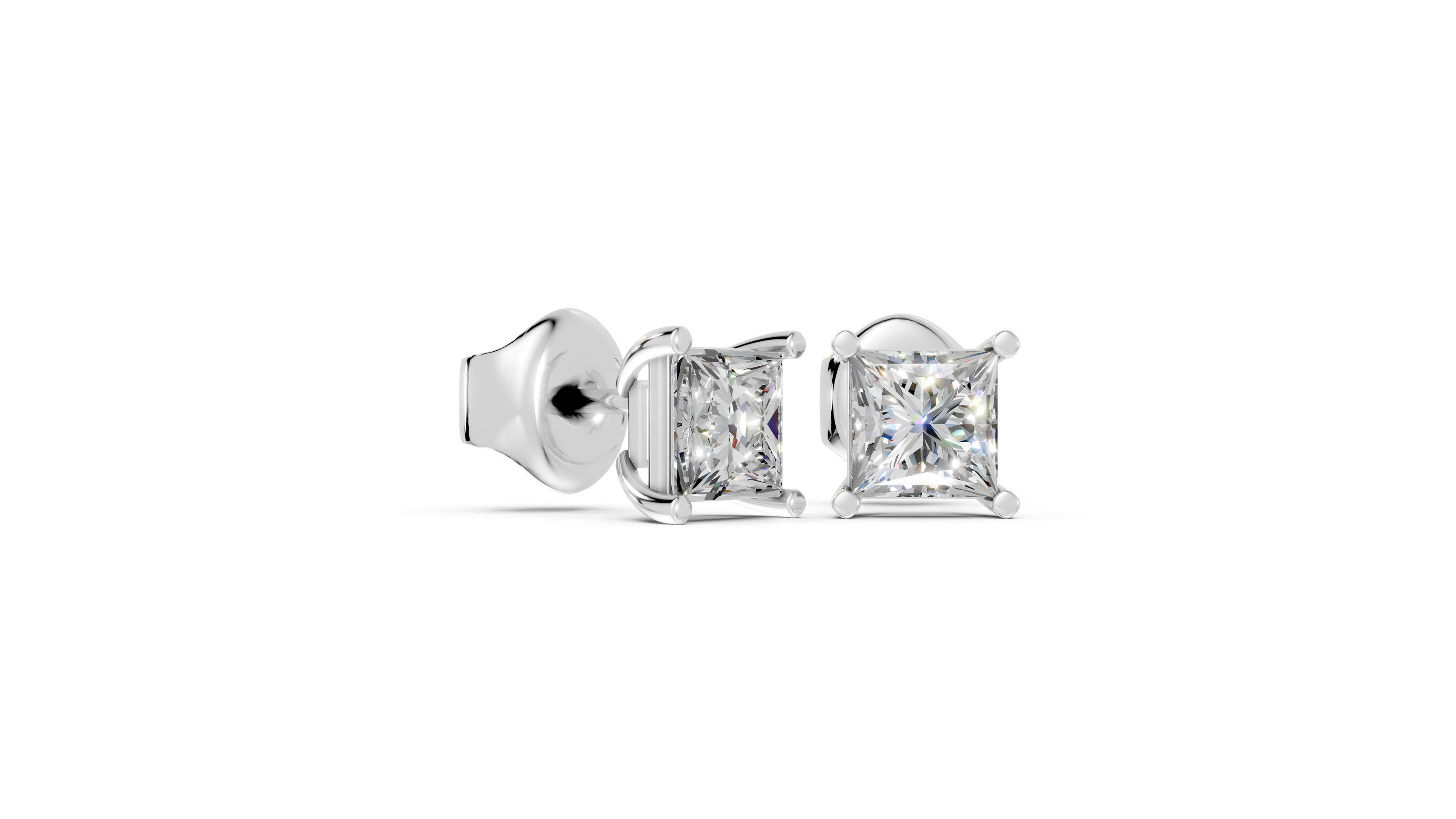 princess studs front and side in white gold