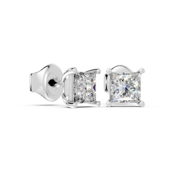 princess studs front and side in white gold