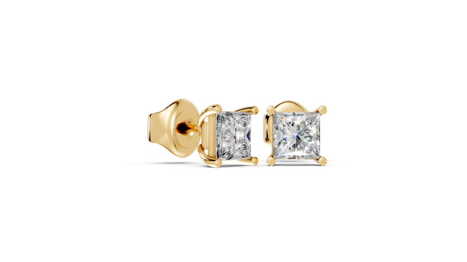 princess studs front and side in yellow gold