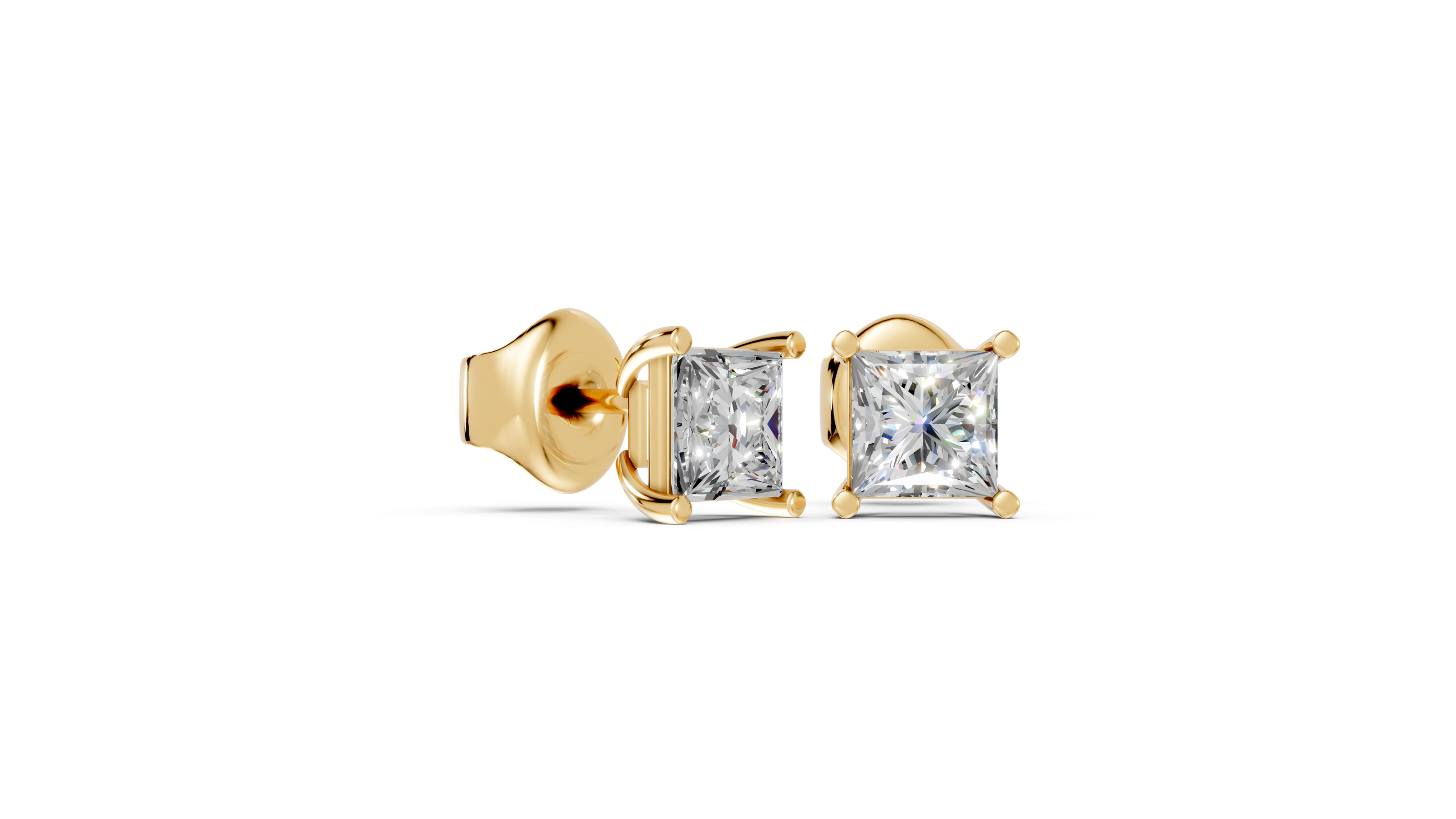princess studs front and side in yellow gold