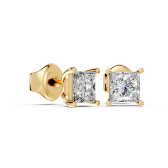 princess studs front and side in yellow gold